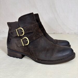 Born Adler Suede Leather Comfort Ankle Boots Size 9 Double Buckle Detail